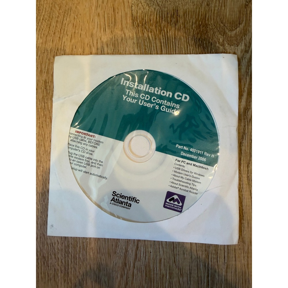 Scientific Atlanta Cisco Installation CD Modem Drivers User Guide Dec 2006 Rev H